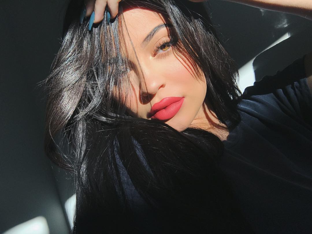 Kylie Jenner wearing her new 'Goals' shade of lipstick 